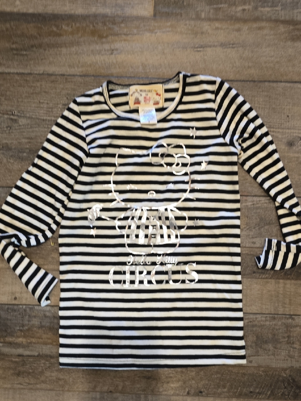 Hello Kitty Black & White Striped Long Sleeve Top with Metallic Graphic